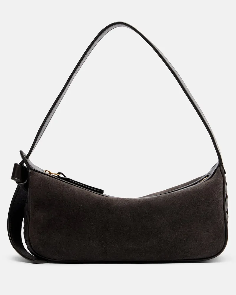 Bottega Veneta Schultertasche Nodo Small aus Veloursleder Braun