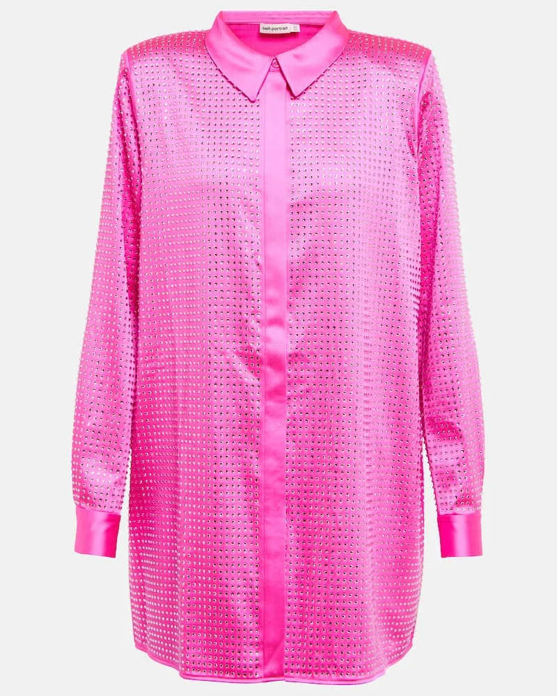Self-Portrait Verziertes Hemd aus Satin Pink