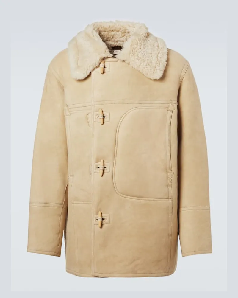RRL Mantel aus Veloursleder mit Shearling Beige