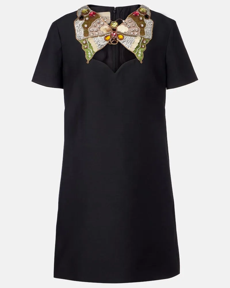 Valentino Garavani Verziertes Minikleid aus Wolle und Seide Schwarz
