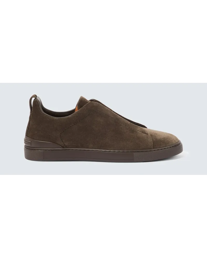 Ermenegildo Zegna Slip-Ons Triple Stitch aus Veloursleder Braun