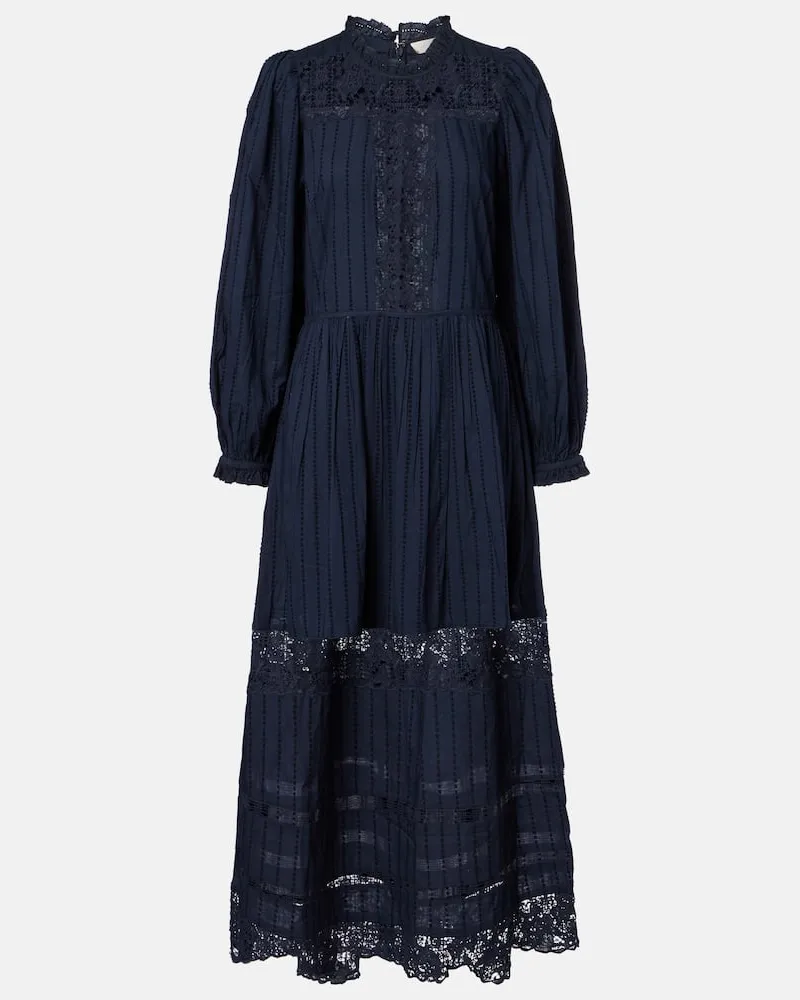 Ulla Johnson Midikleid Amelie aus Spitze und Baumwolle Blau