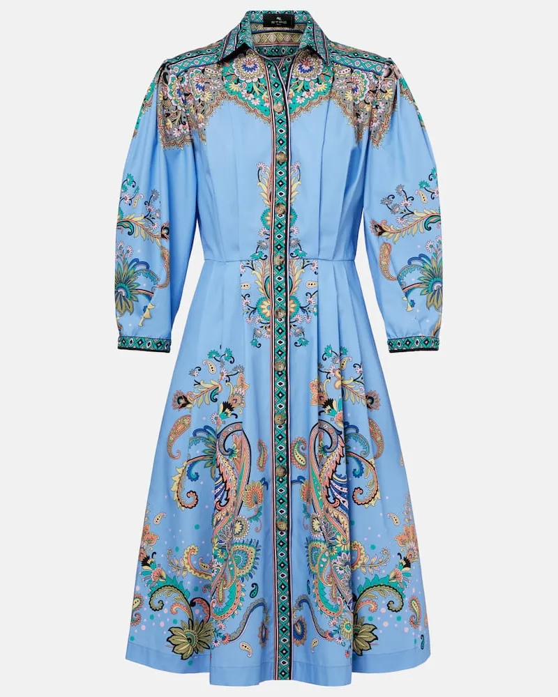 Etro Bedrucktes Hemdblusenkleid aus Baumwolle Blau