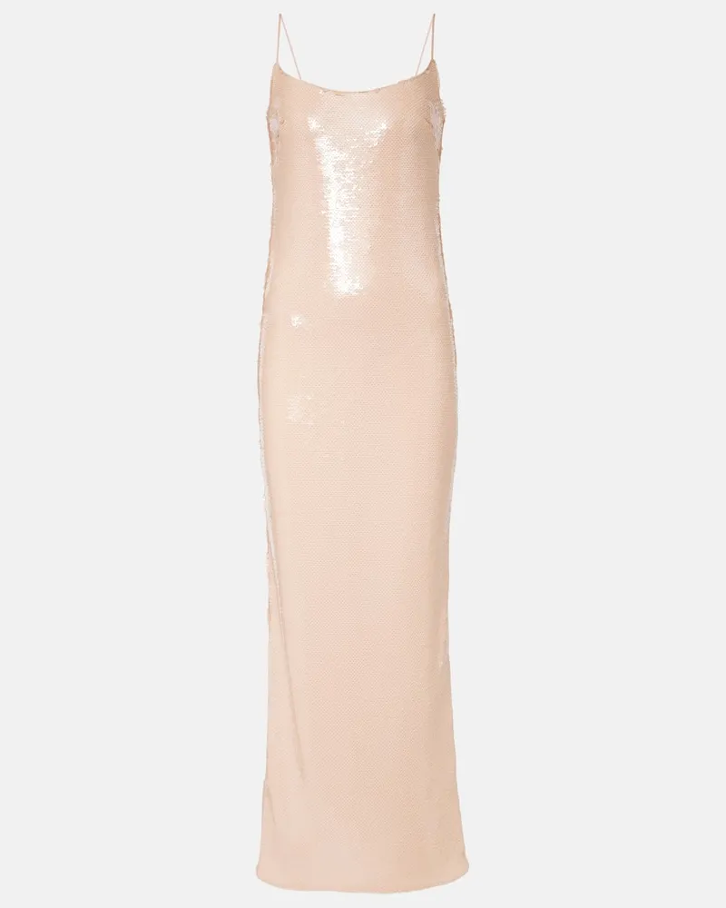 The New Arrivals Ilkyaz Ozel Robe mit Pailletten Nude