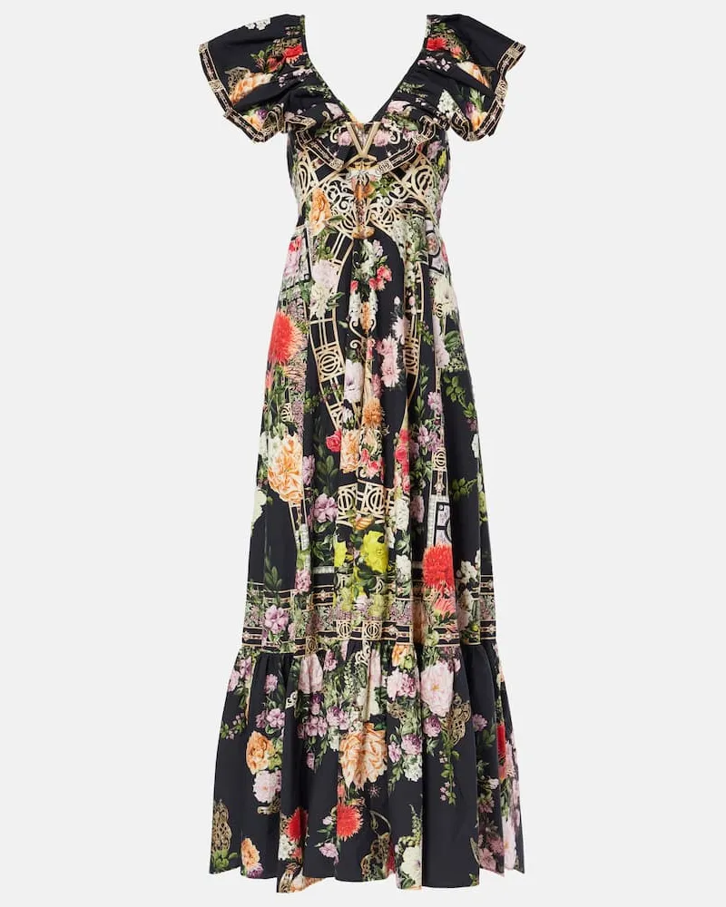 Camilla Bedrucktes Maxikleid aus Baumwolle Schwarz