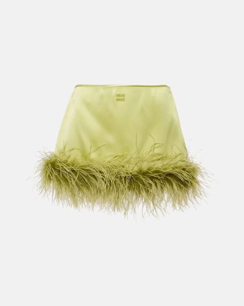 Miu Miu Minirock aus Satin mit Federn Grün