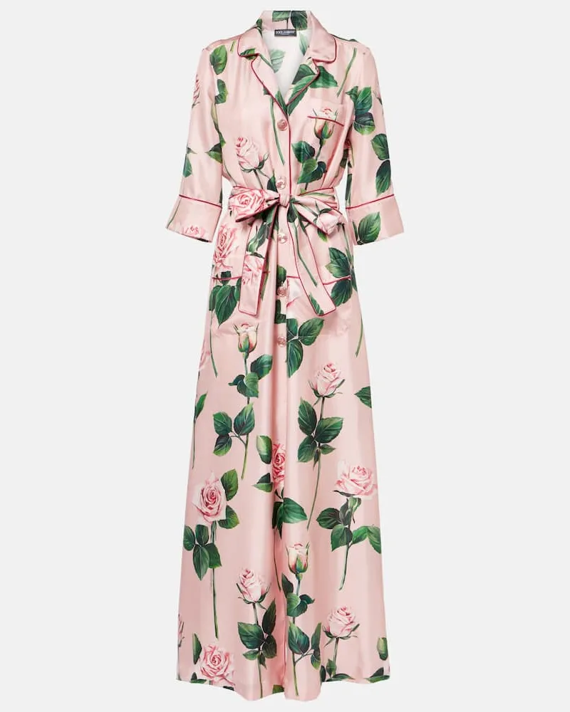 Dolce & Gabbana Bedrucktes Maxikleid aus Seidensatin Multicolor