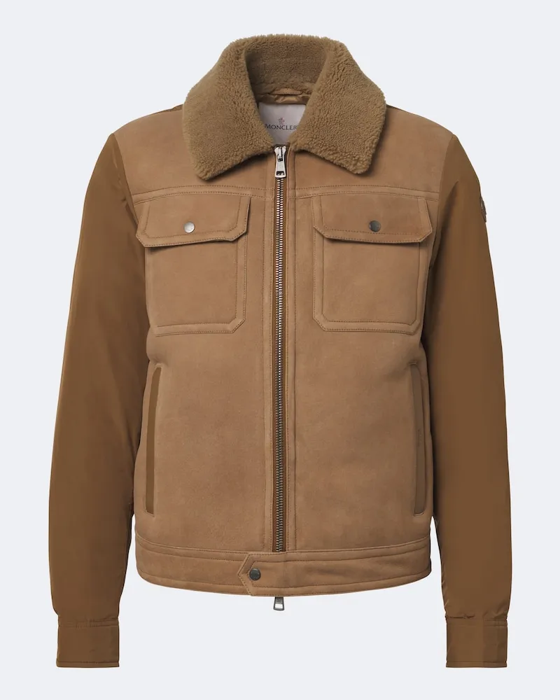 Moncler Daunenjacke aus Veloursleder mit Shearling Beige