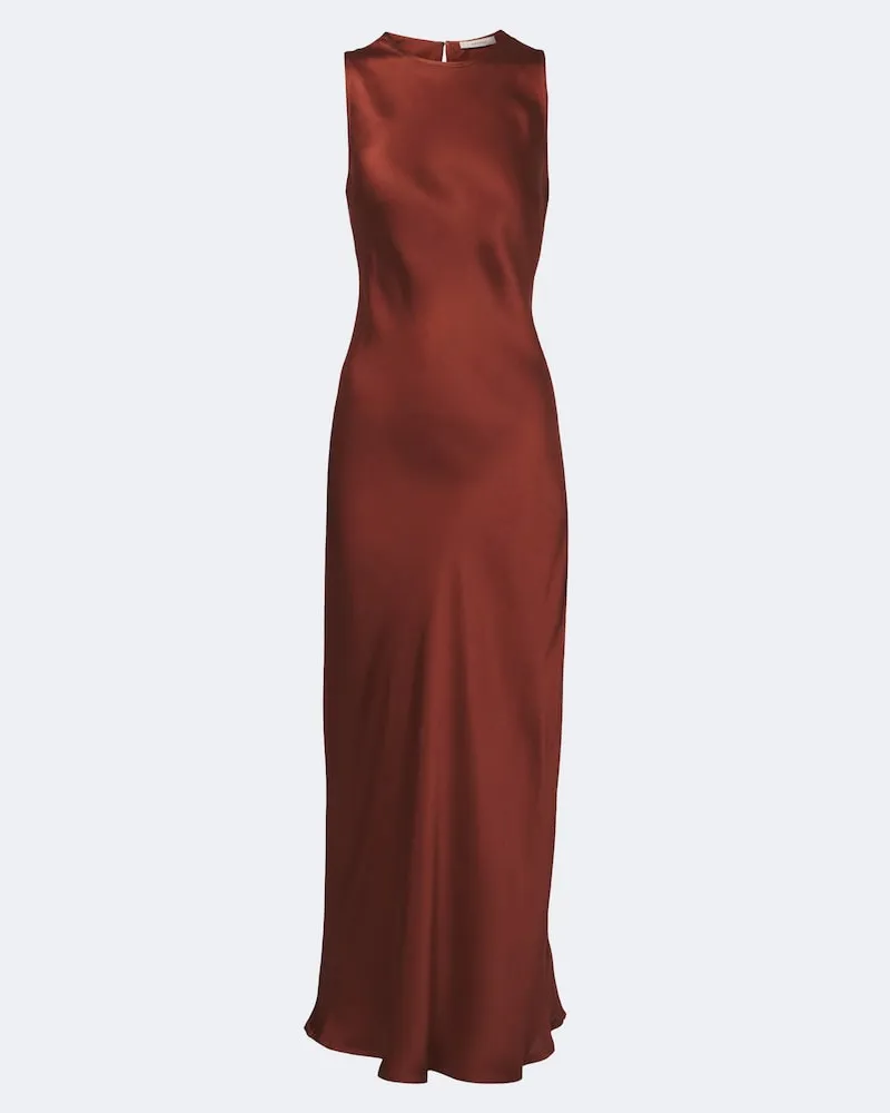 ASCENO Midikleid Valencia aus Seidensatin Rot