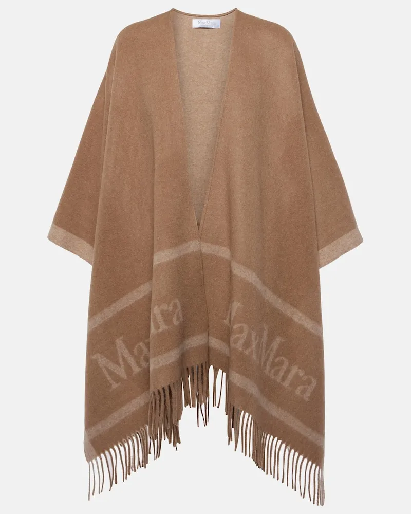 Max Mara Poncho aus Woll-Jacquard Braun