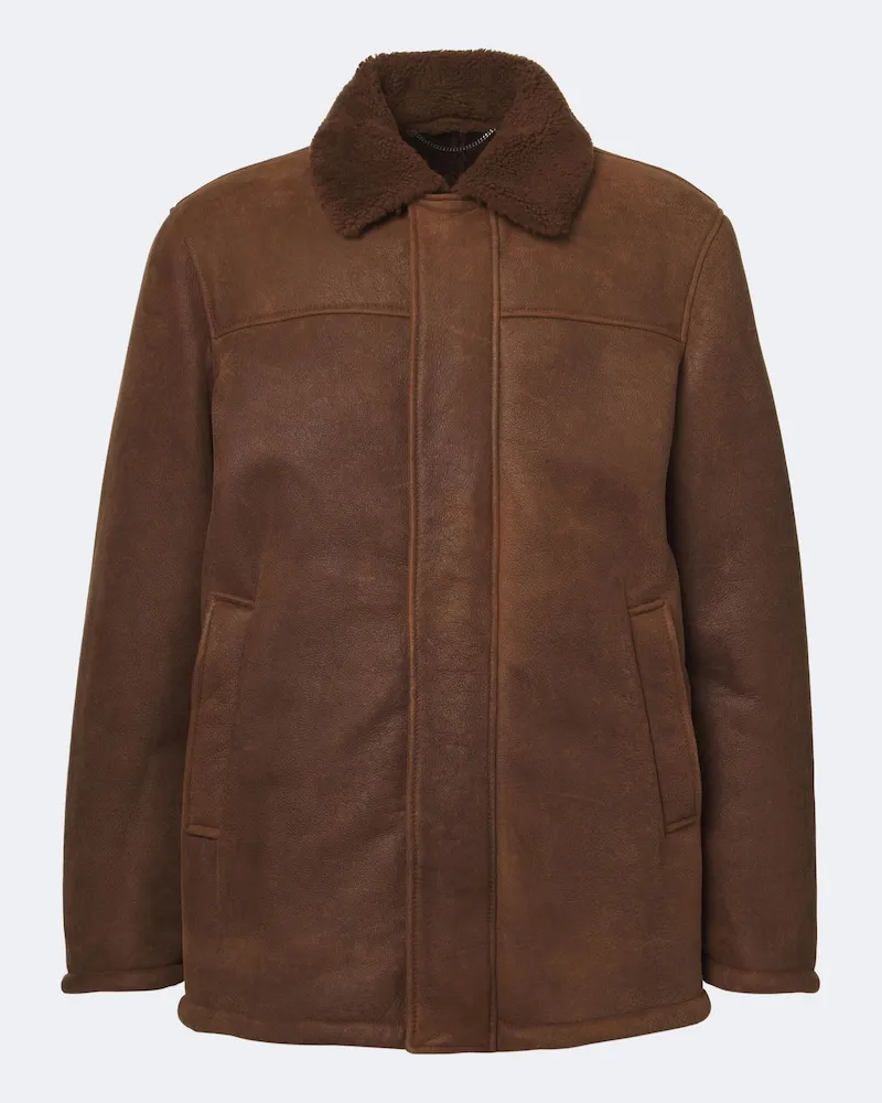 Canali Jacke aus Leder mit Shearling Braun