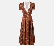 Midikleid aus Seiden-Twill mit Polka-Dots und Gürtel