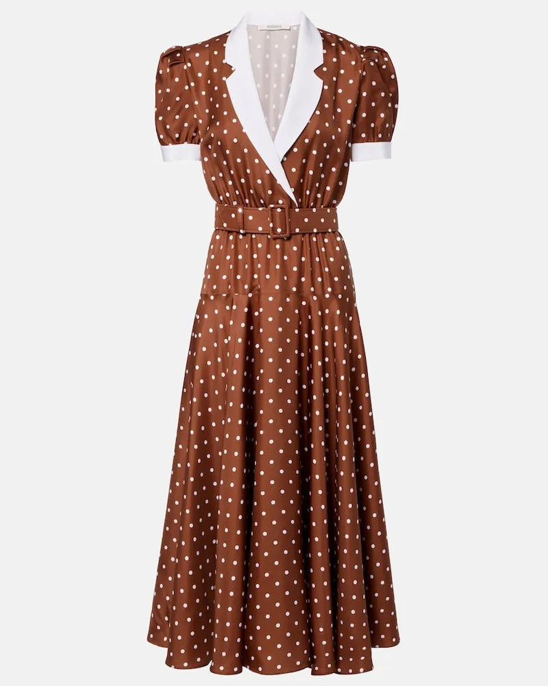 Rodarte Midikleid aus Seiden-Twill mit Polka-Dots und Gürtel Braun