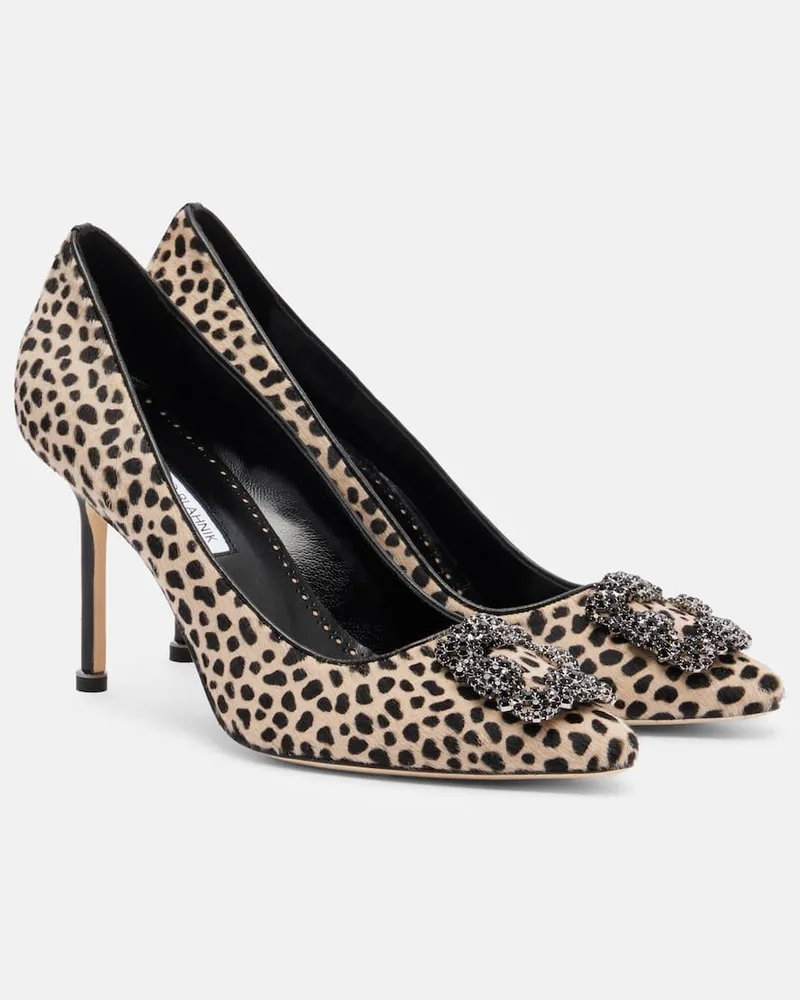 Manolo Blahnik Bedruckte Pumps Hangisi 90 aus Kalbshaar Beige