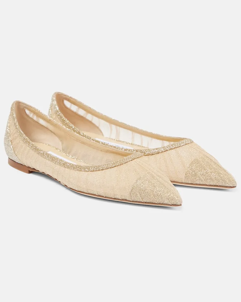 Jimmy Choo Ballerinas Love aus Tüll mit Glitter Gold