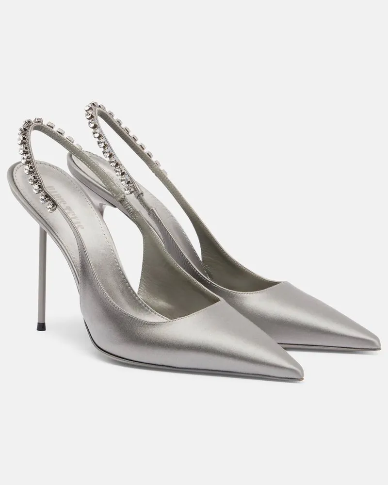 Paris Texas Verzierte Slingback-Pumps Lidia 105 aus Satin Silber