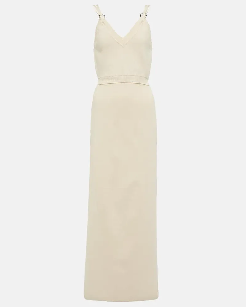 Paco Rabanne Verziertes Midikleid aus Strick Beige