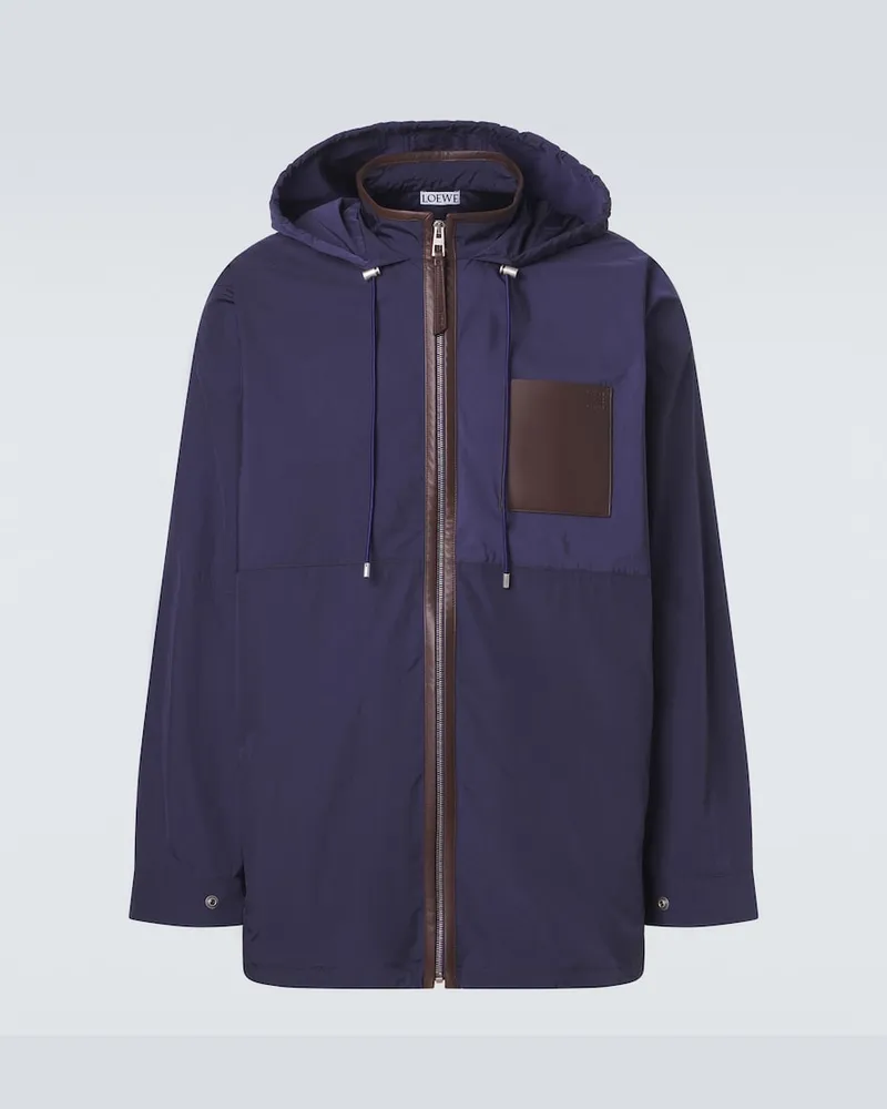 Loewe Jacke aus Ripstop mit Leder Blau