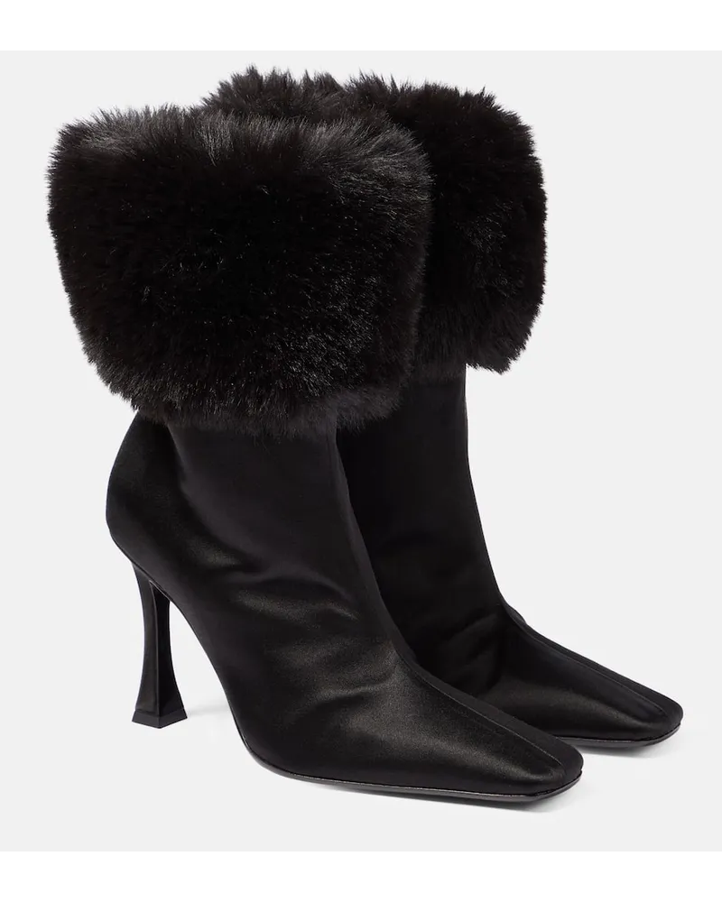 Magda Butrym Ankle Boots aus Satin mit Faux Fur Schwarz