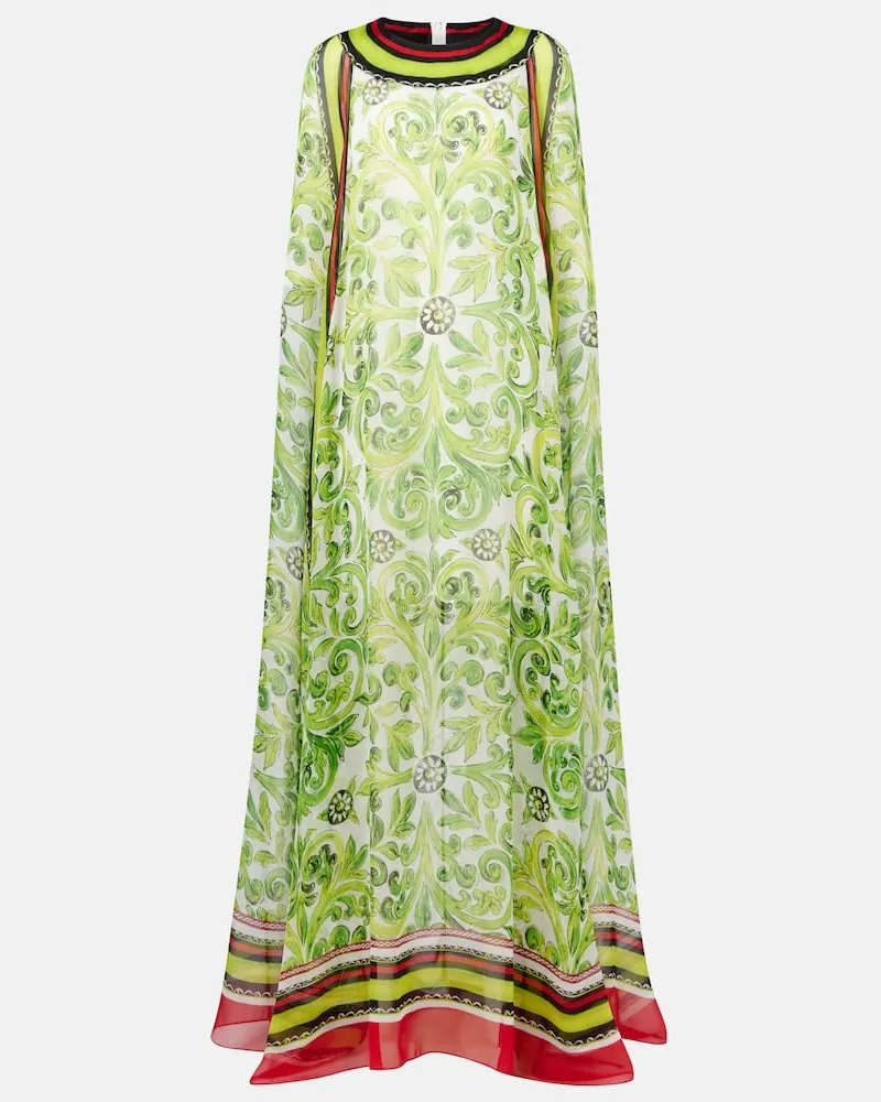 Dolce & Gabbana Bedrucktes Maxikleid aus Seide Grün