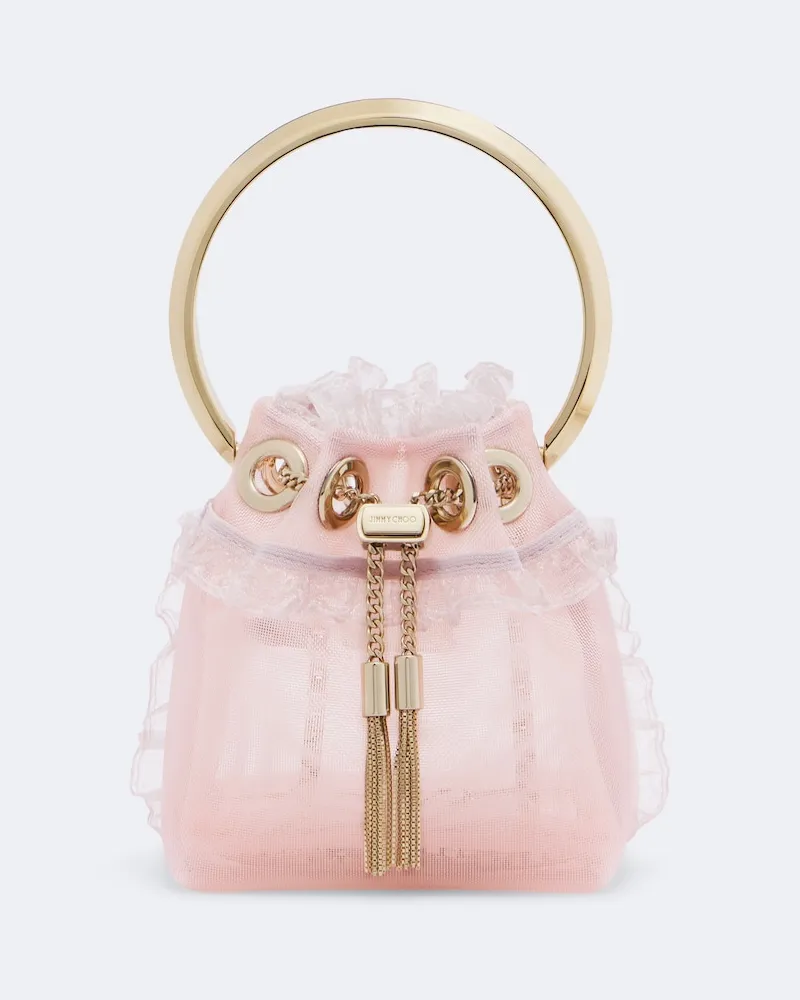 Jimmy Choo Bucket Bag Bon Bon Micro mit Spitze Rosa