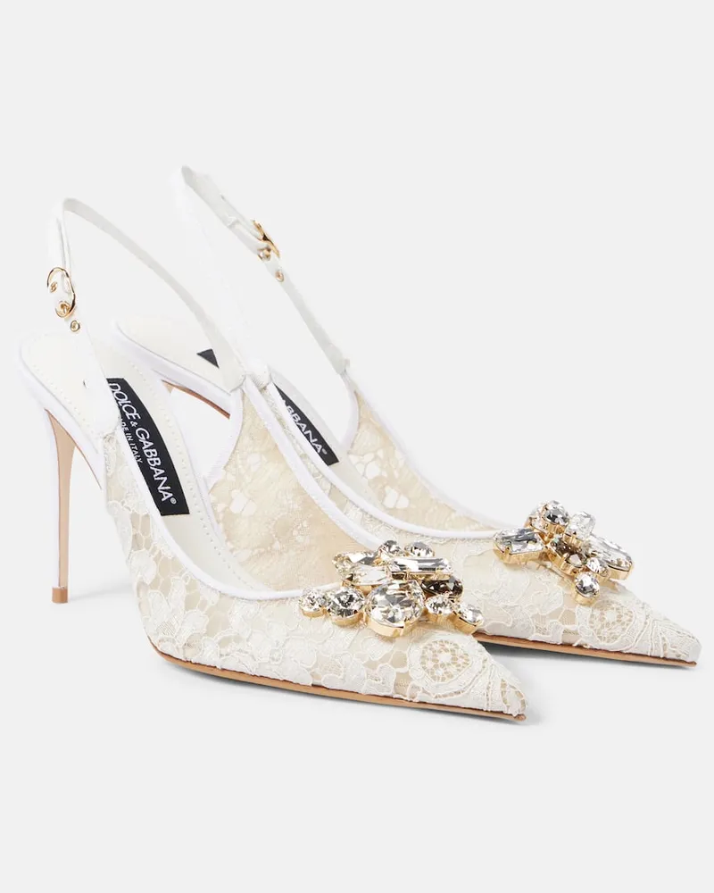 Dolce & Gabbana Verzierte Slingback-Pumps Rainbow aus Spitze Weiß