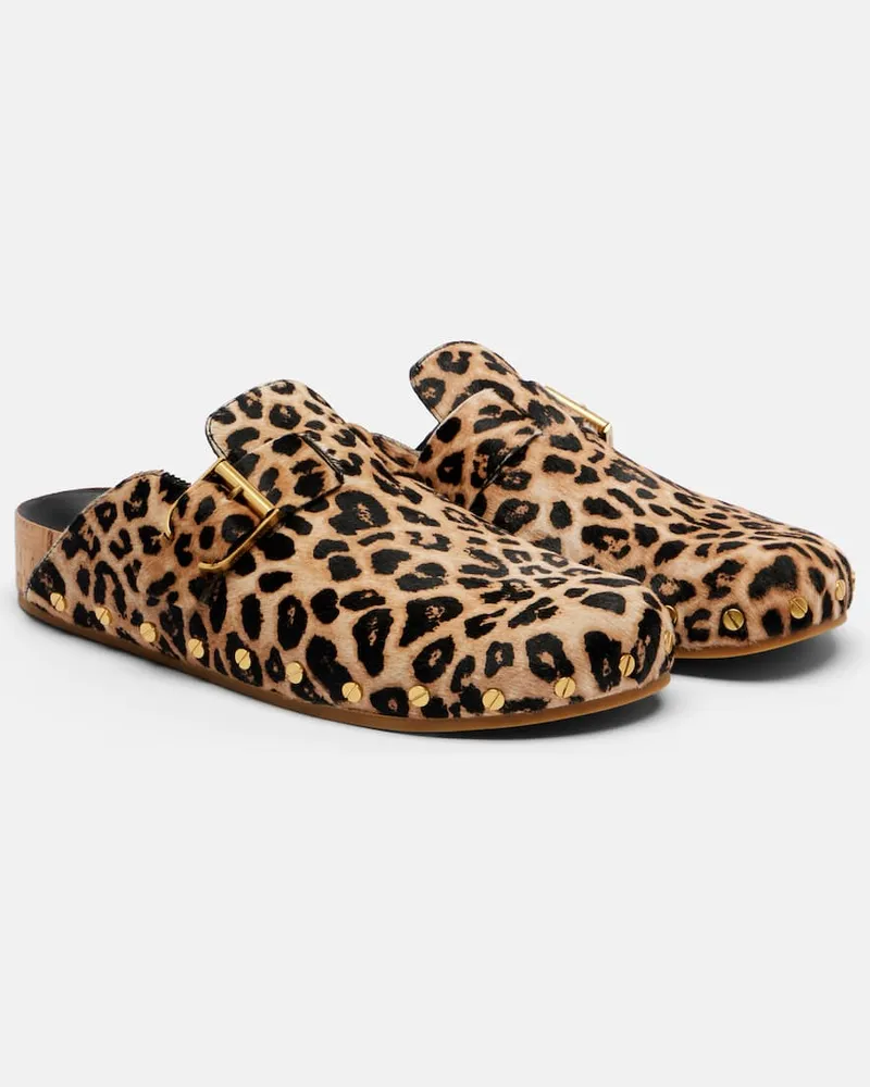Veronica Beard Bedruckte Slippers Fern aus Kalbshaar Braun