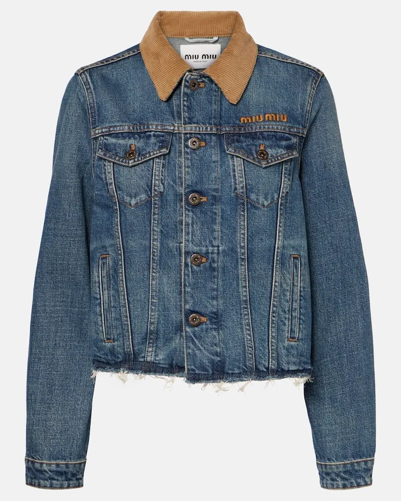 Miu Miu Jeansjacke mit Cord Blau