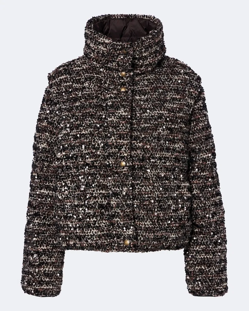 Moncler Daunenjacke Poetique aus Bouclé mit Pailletten Braun