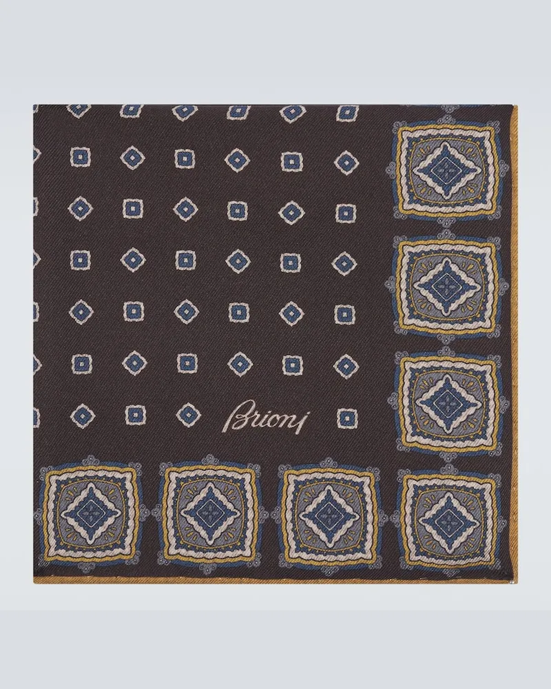 Brioni Bedrucktes Einstecktuch aus Seiden-Twill Braun