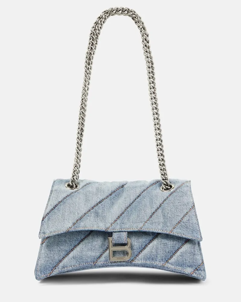Balenciaga Schultertasche Crush Medium aus Denim Blau