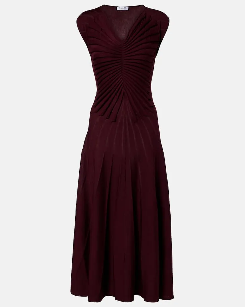 Alaïa Alaïa Midikleid aus Schurwolle Burgunderrot