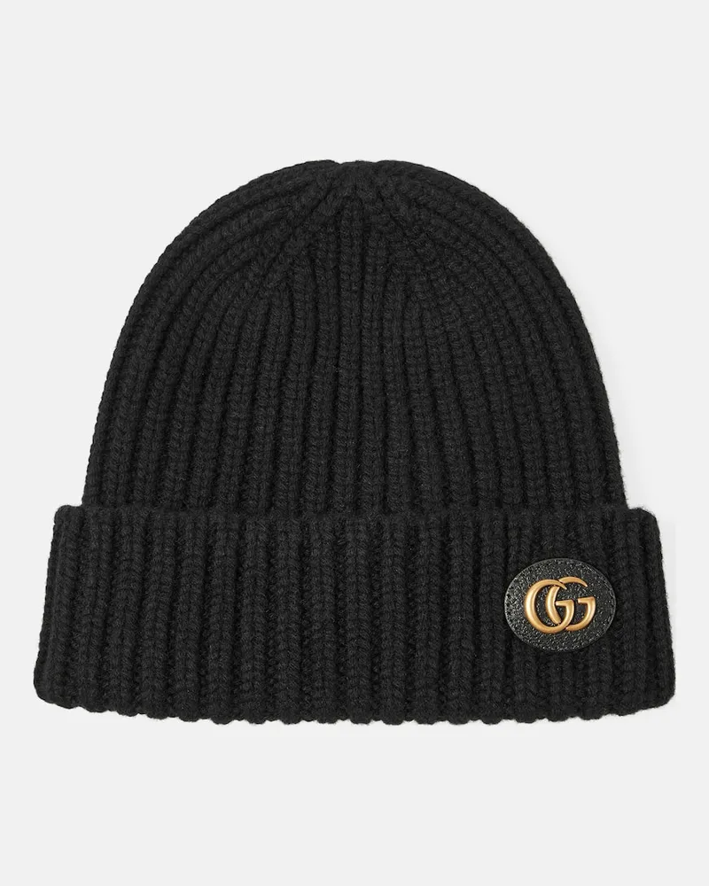 Gucci Mütze Double G aus Wolle und Kaschmir Schwarz