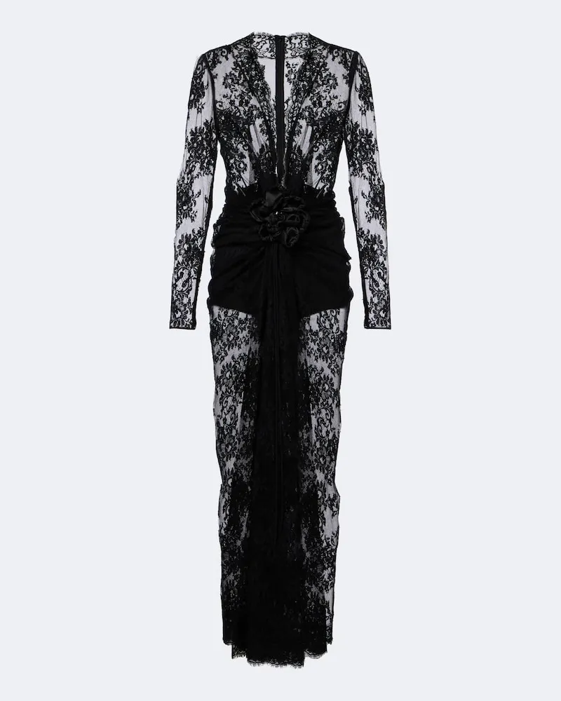 Dolce & Gabbana Midikleid aus Baumwollgemisch mit Spitze Schwarz