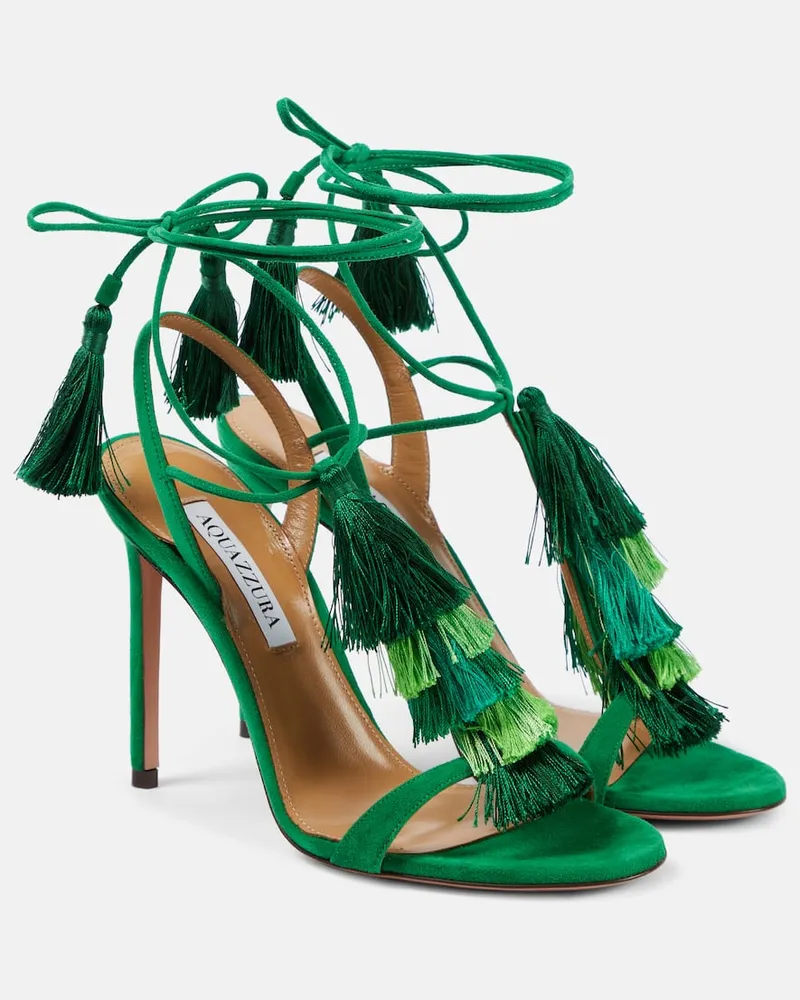 Aquazzura Sandalen Capri Tassel 105 aus Veloursleder Grã¼n