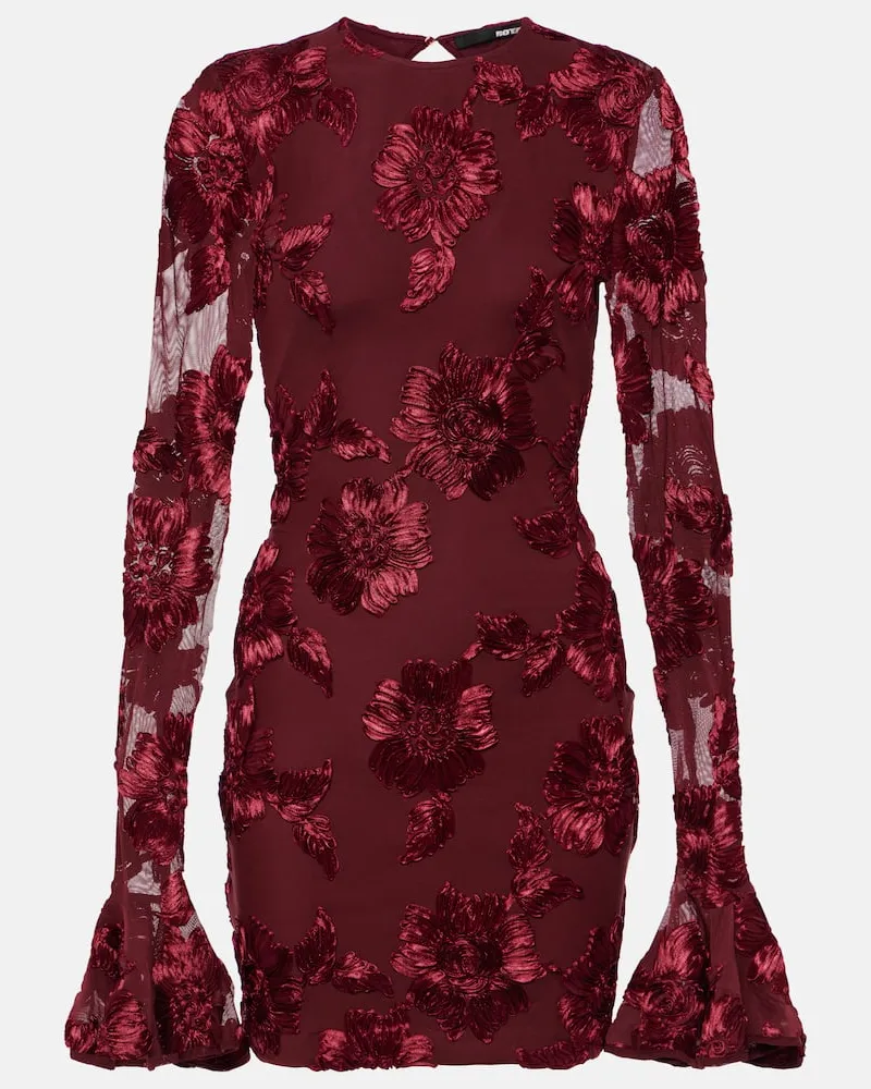 ROTATE Birger Christensen Besticktes Minikleid aus Mesh Burgunderrot