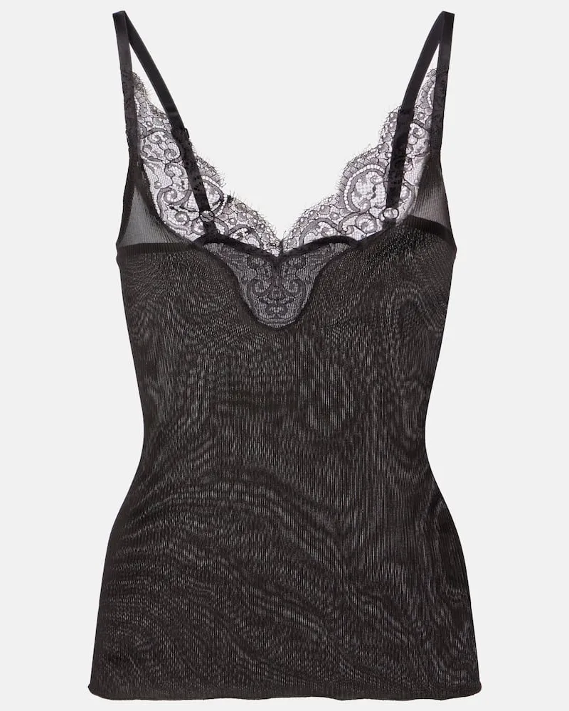 Saint Laurent Top aus Seide mit Spitze Schwarz