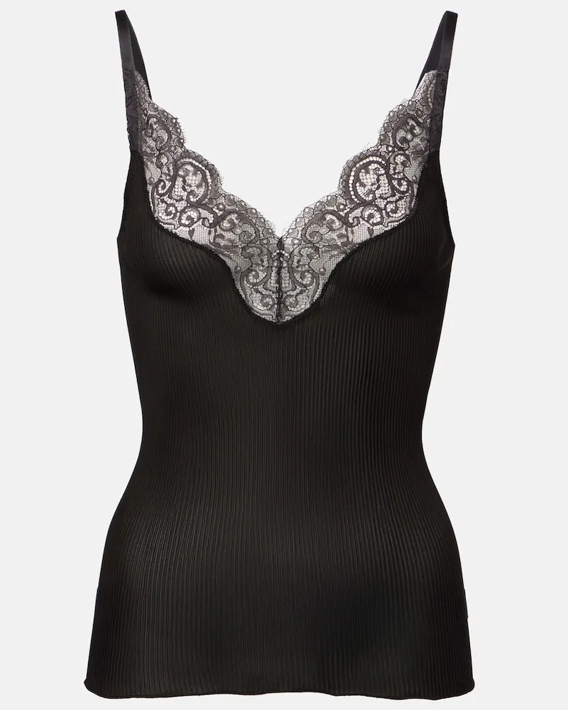 Saint Laurent Top aus Seide mit Spitze Schwarz