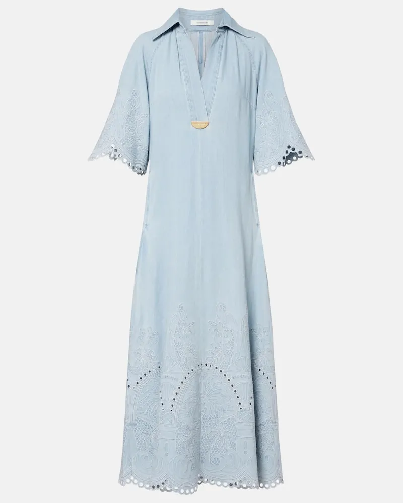 Zimmermann Besticktes Midikleid Daylight aus Denim Blau