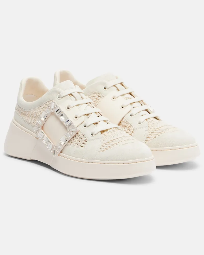 Roger Vivier Plateau-Sneakers Viv Skate mit Veloursleder Weiß