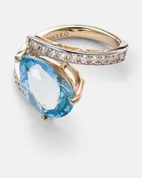 MATEO Ring Slanted aus 14kt Gelbgold mit Topaz und Diamanten Gelb