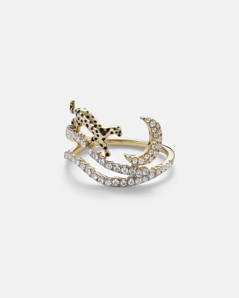 Yvonne Léon Yvonne Léon Ring Rêves Étoilés aus 9kt Gelbgold und Emaille mit Diamanten Gold