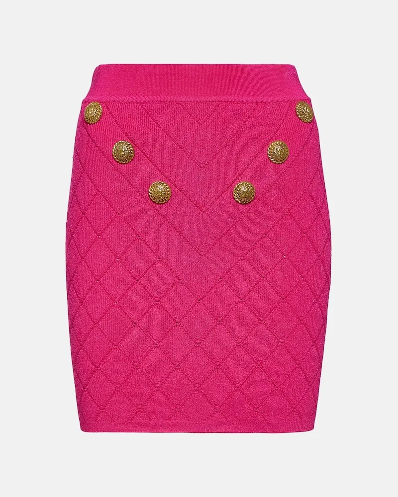 Balmain Verzierter Minirock aus Strick Rosa
