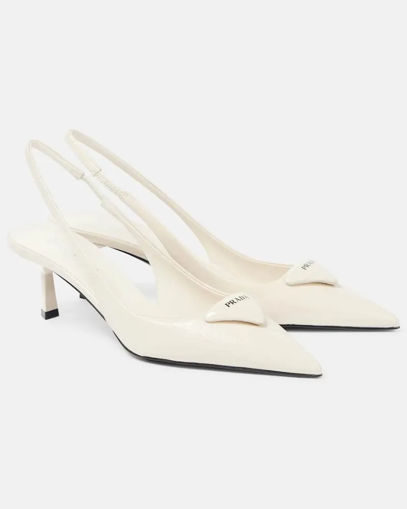 Prada Slingback-Pumps aus Lackleder Weiß