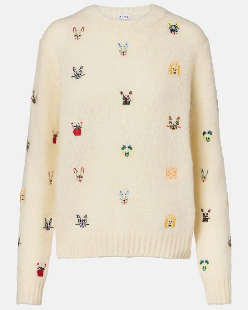Loewe X Louis Wain Bestickter Pullover aus Wolle Weiß