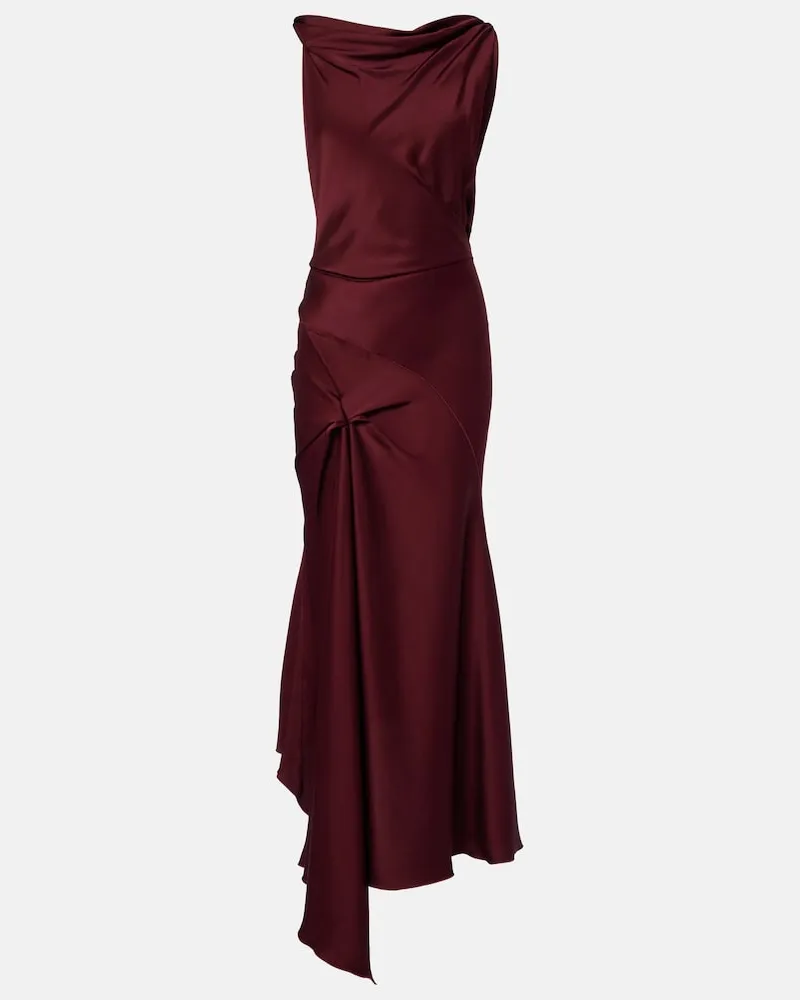 Victoria Beckham Midikleid Posy aus Satin Burgunderrot