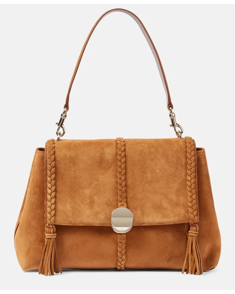 Chloé Chloe Schultertasche Penelope Medium aus Veloursleder Braun