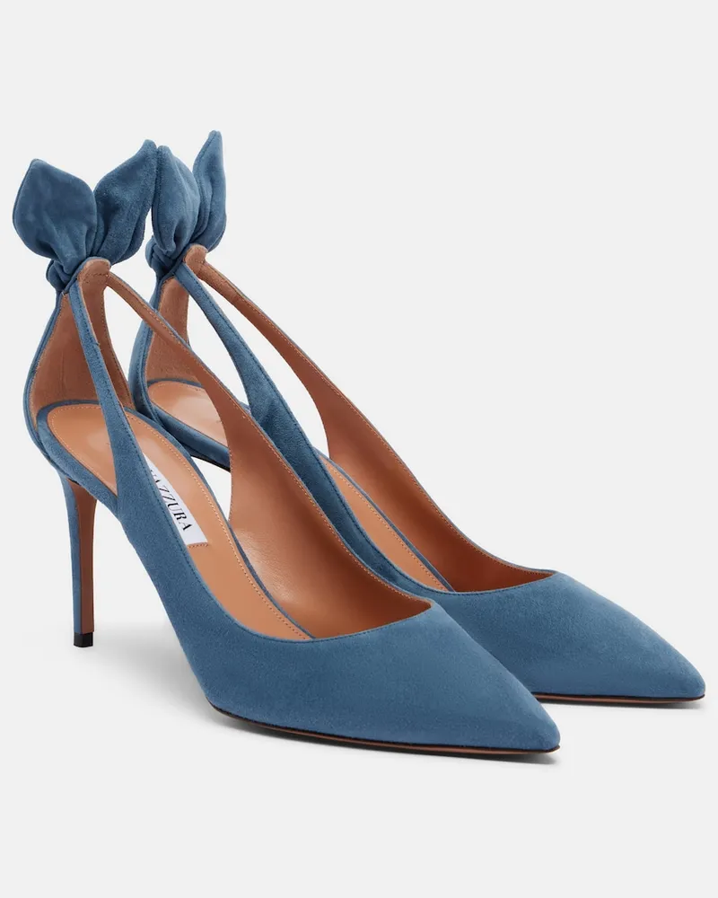 Aquazzura Pumps Bow Tie aus Veloursleder Blau