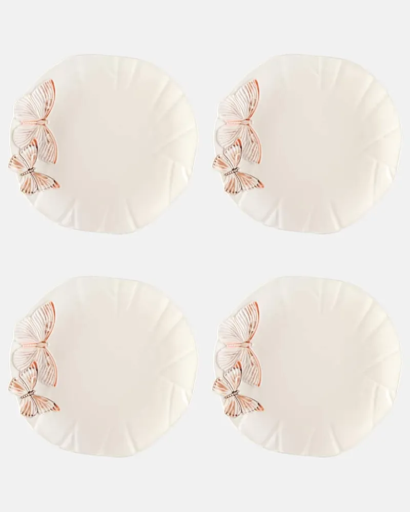 Bordallo Pinheiro Set Cloudy Butterflies aus vier Speisetellern by Claudia Schiffer Beige