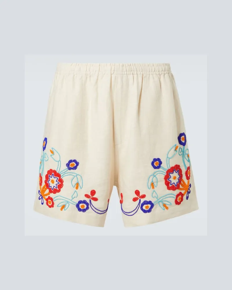 BODE Verzierte Shorts Garden Party aus Leinen Weiß